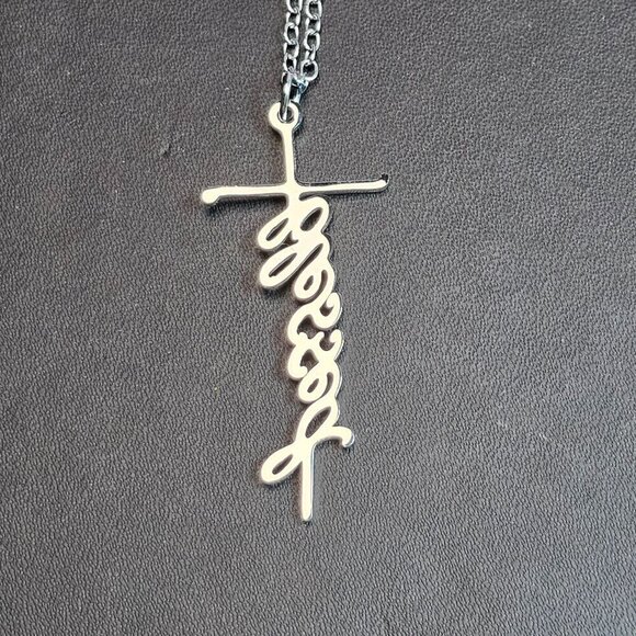 Silver "Blessed" Cross Pendant Necklace (NWOT) - Picture 3 of 5